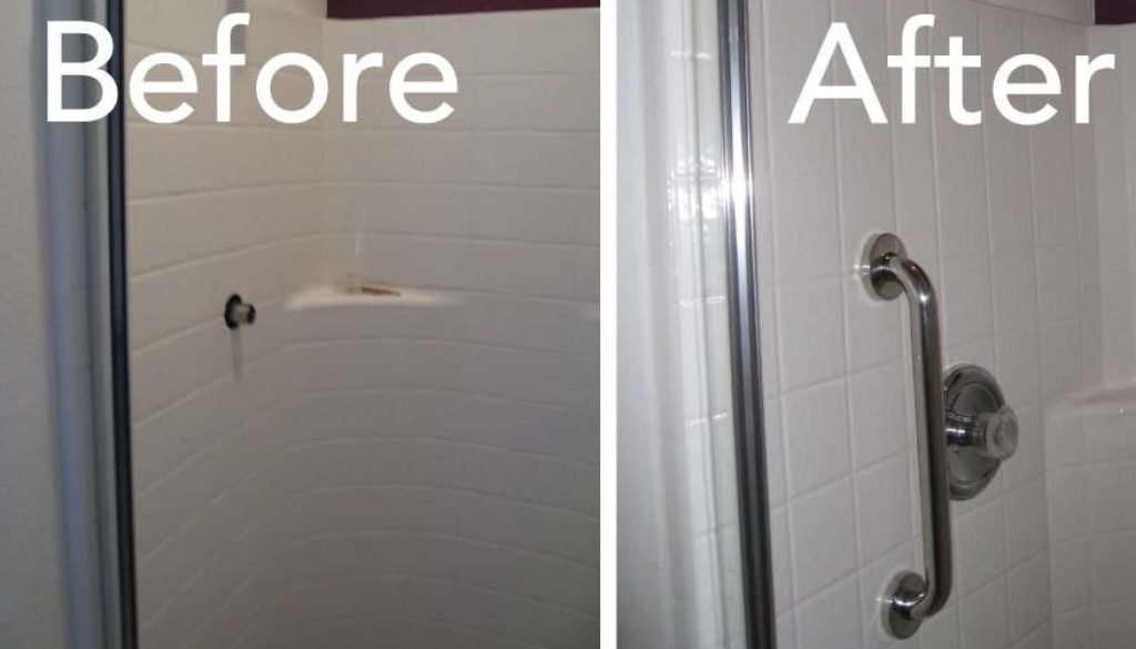 Before and after shower renovation comparison.