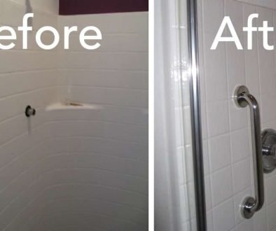 Before and after shower renovation comparison.
