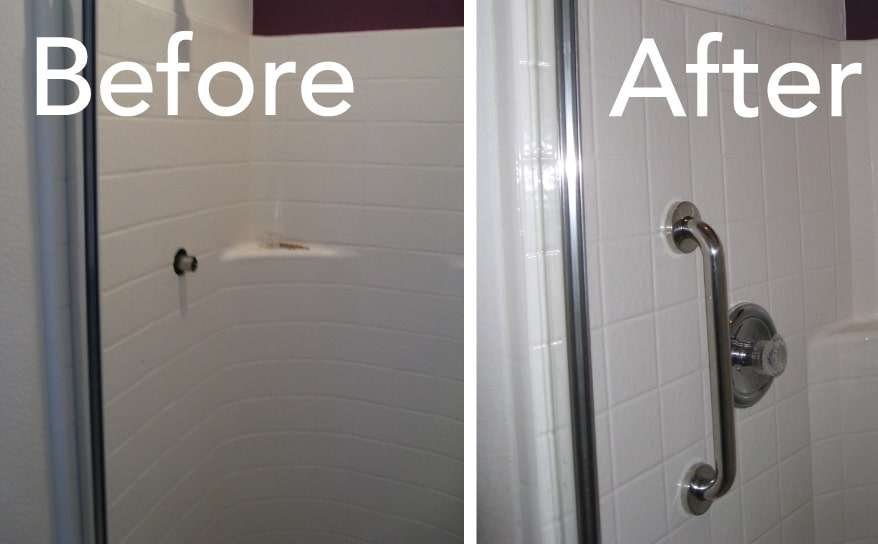 Before and after shower renovation comparison.