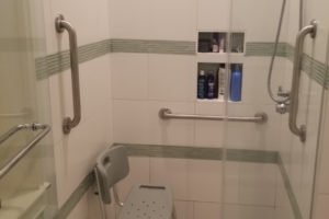 Accessible shower with grab bars and seating